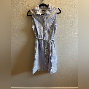 Tommy Hilfiger Blue and White Striped Sleeveless Dress